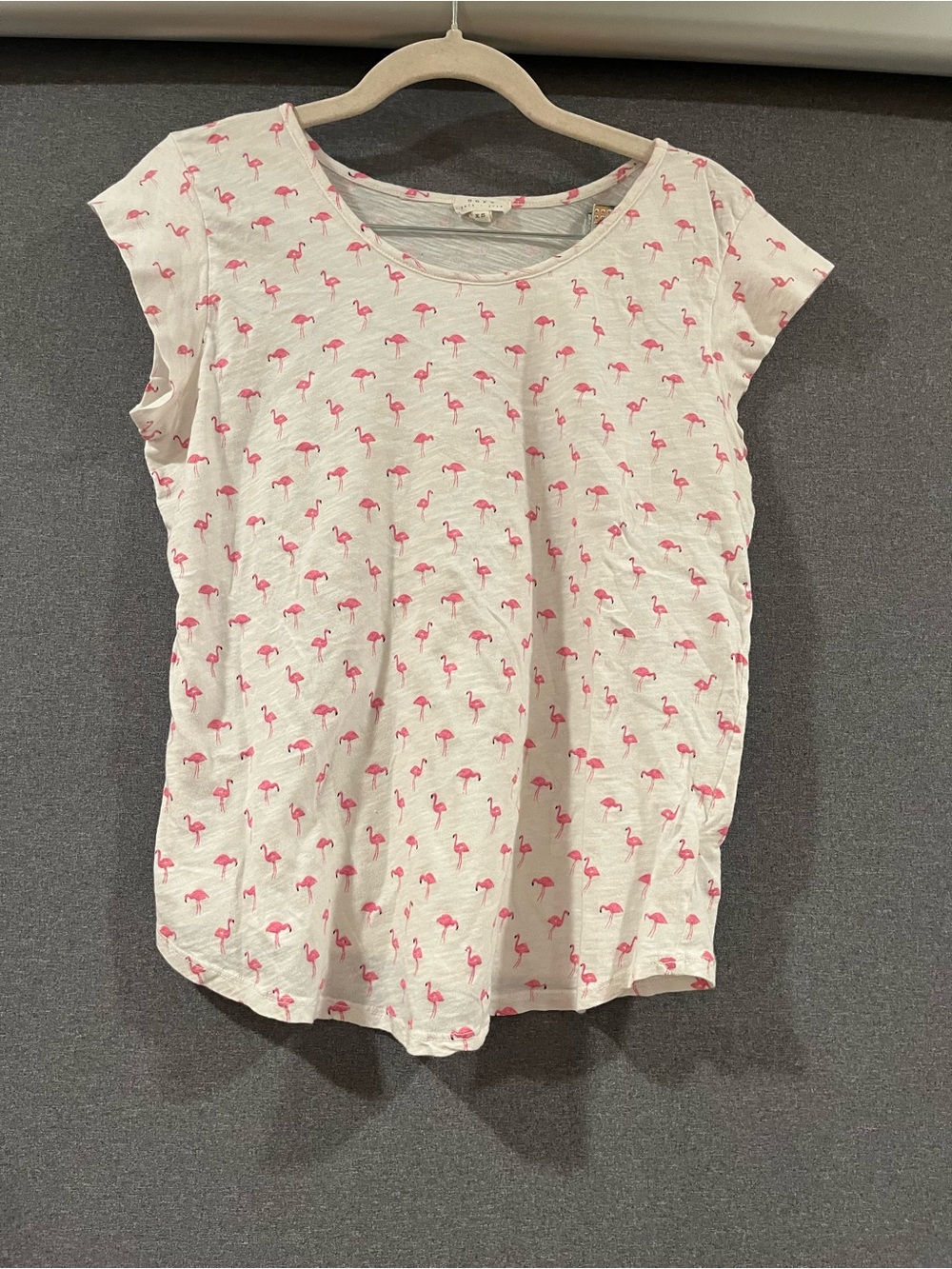 Joie White Short Sleeve Tee with Pink Flamingo Pattern